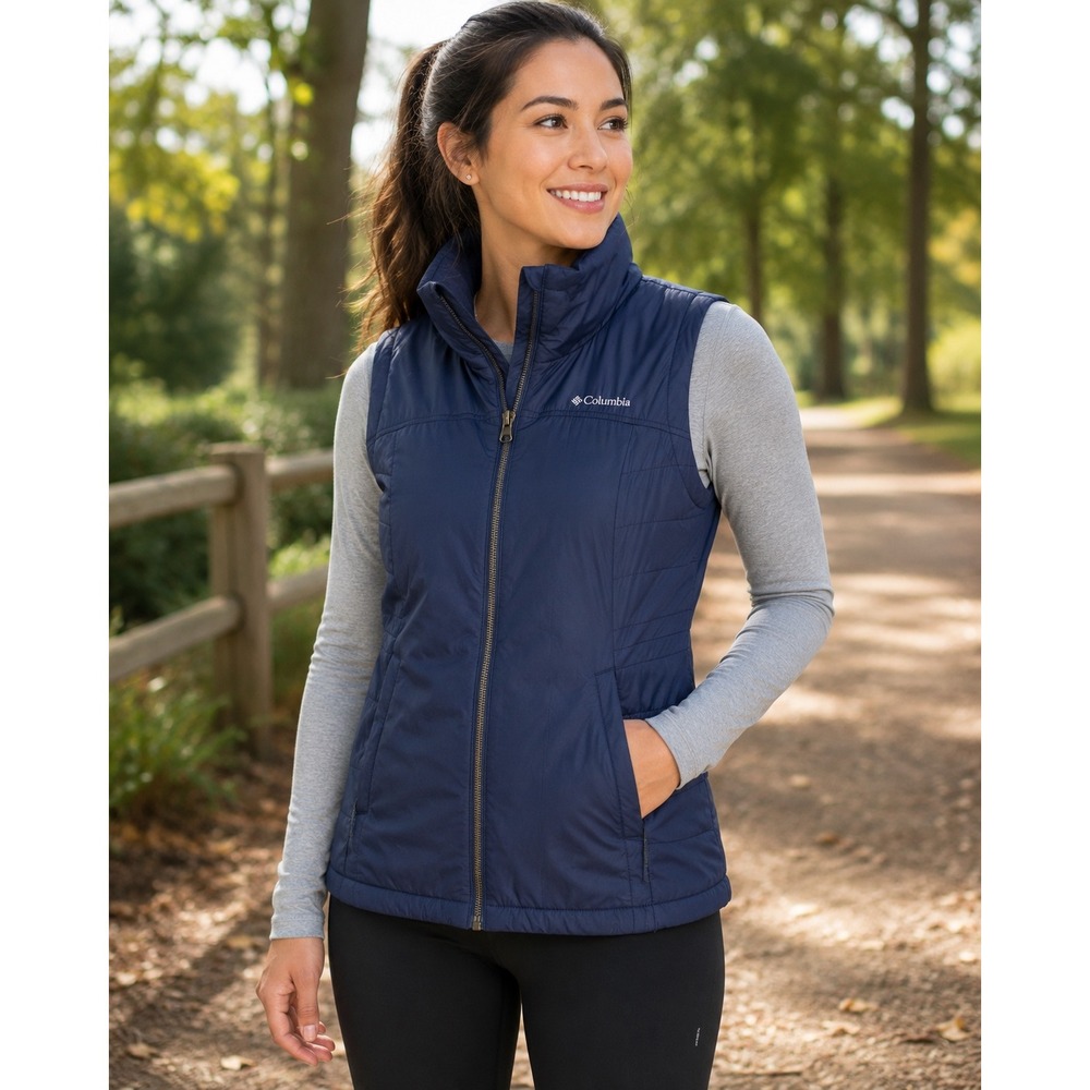 Columbia Women Navy Blue Insulated Fleece Lined Full Zip Vest XL1001 Medium